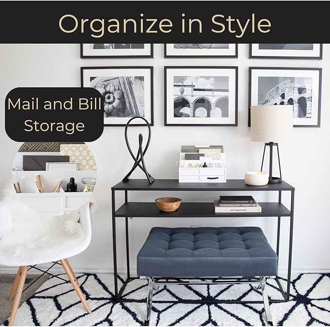 BLU MONACO White Desktop Organizer with Drawer – Paper Wood Bill & Mail Organizer for Office Desk, Countertop & Workspace Storage-NeatNest