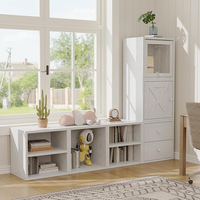 FUSUNBAO Magic DIY Cube Storage Organizer Stackable Cubes for Home Books Clothes Toy -Modular Cubby Storage System-Office Cubical-Bookcase Closet (Pure White-Washed, 1 Layer Cube)-NeatNest