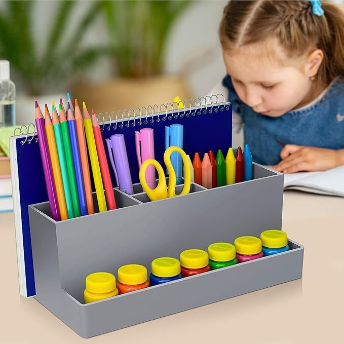 Acrimet Desktop Organizer - Multi Organizer Caddy Holder for Office, Home and School use (Plastic) (Silver Color)-NeatNest