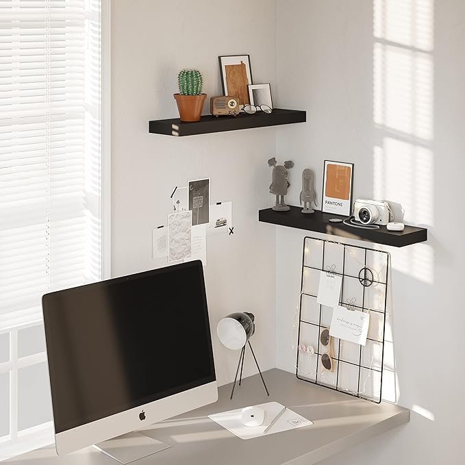 BAMEOS Floating Shelf,Wall Shelf,Decor Wall Mounted Shelves,Hanging Shelf Set L24xW6 for Bathroom Kitchen Living,Kitchen,Room Bedroom Storage,Black-NeatNest