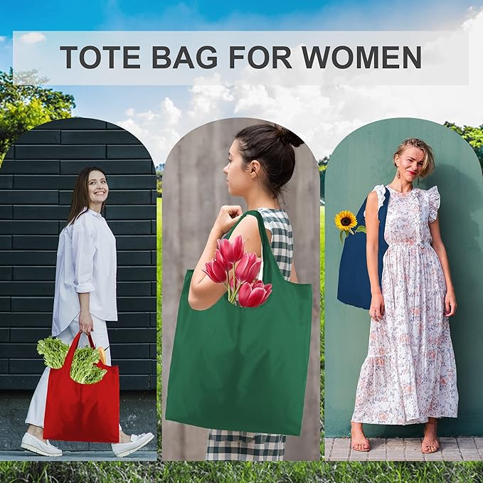 BeeGreen Foldable Travel Bag Reusable Shopping Bags for Groceries - 6 Pack Large Collapsible Bags - Lightweight Machine Washable Tote Bags - Colorful Kitchen Grocery Bags (Red, Orange, Green)-NeatNest