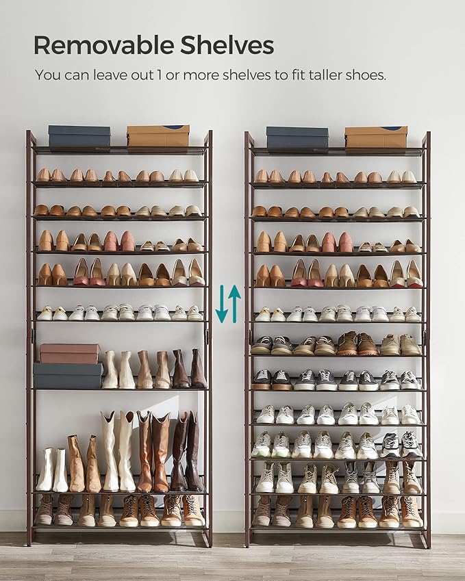 SONGMICS Shoe Rack, 12-Tier Shoe Organizer, Metal Rack for Garage, Set of 2, 6-Tier Stackable Shelf, with Adjustable Flat or Angled Shelves, Holds 48-60 Pairs, Bronze ULMR12A-NeatNest
