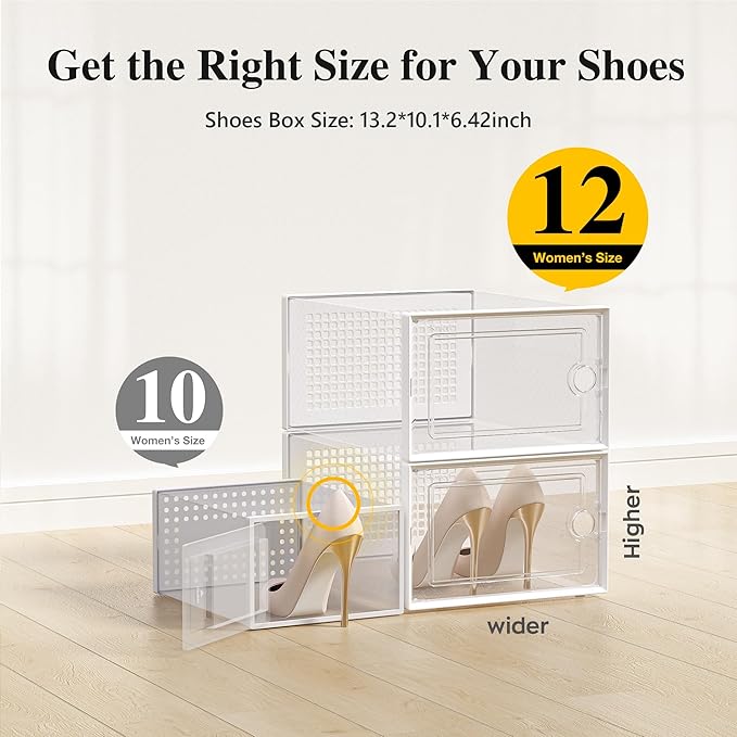 Kuject X-Large Shoe Storage Boxes Organizers Clear Plastic Stackable 12 Pack, Shoe Rack & Holder Substitute, Sneaker Containers, Toy Storage Organizer Bins for Entryway, Closet, Under Bed, White-NeatNest