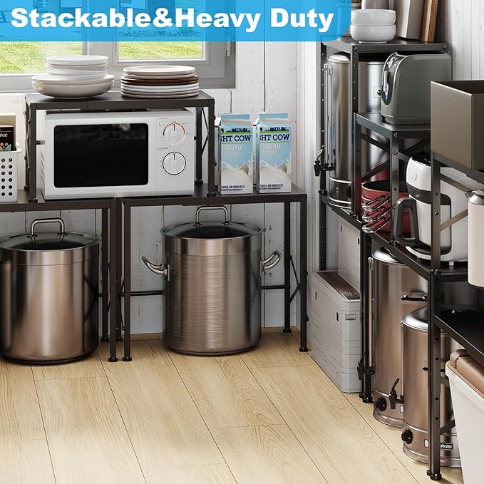 Expandable Metal Storage Shelves,100LBS Stackable Pantry Heavy Duty Shelving Units and Storage for Small Appliances,Adjustable Countertop organizer for kitchen,Cabinets,Closet,Pantry,Garage,Warehouse-NeatNest