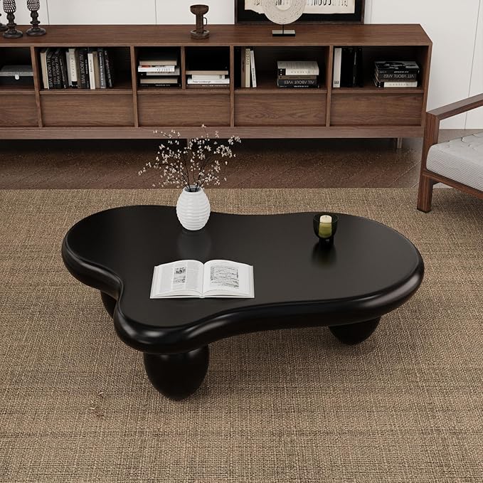 Black Cloud Shaped Coffee Table Modern Cloud Coffee Table for Living Room Irregular Cute Center Table with Thicken Round Edge and 3 Legs Low Coffee Table for Bedroom,Cloud c Black 39.4"-NeatNest