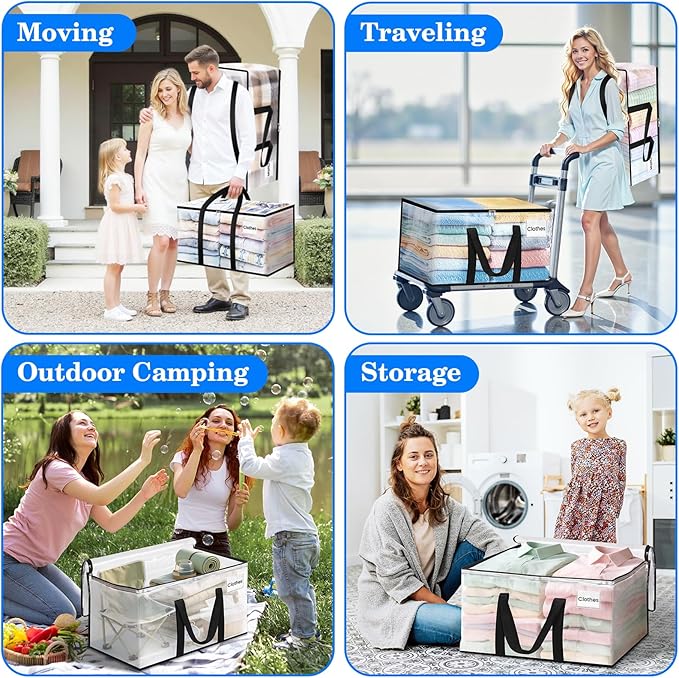 BlissTotes 2-Pack Large Moving Bags with Backpack Straps & Strong Zippers, Heavy-Duty Storage Bags Moving Boxes for Space Saving, Dorms, Transport, 76L-20 Gallons, Clear-NeatNest