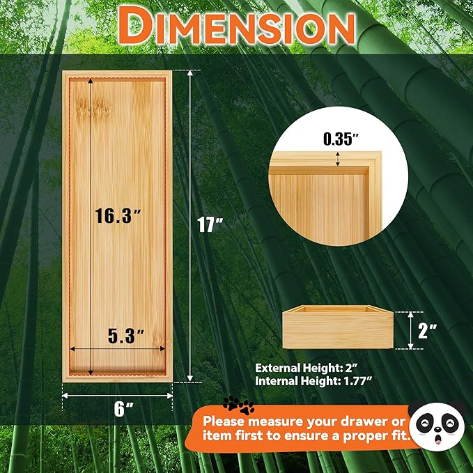 Bamboo Drawer Organizer for Kitchen & Bath, Extra Large Stackable Tray for Silverware, Toiletries & Utensils, 2 Pcs, 17" x 6" x 2" (Outer), 16.3" x 5.3" x 1.77" (Inner)-NeatNest