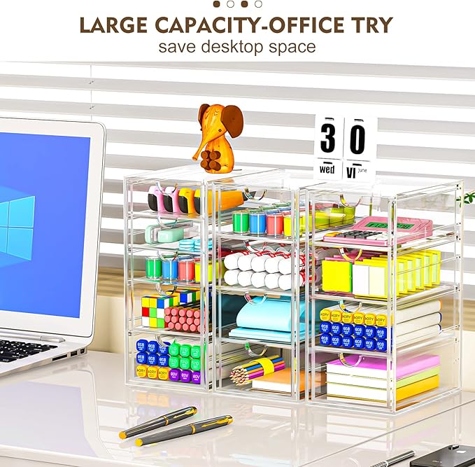 Acrylic Desk Organizers And Accessories With 13 Drawers, Office Desktop Drawers, Plastic Makeup Organizer Containers Bins With Drawers Desk Organization, Bathroom Organizers Storage Case Box Cube-NeatNest