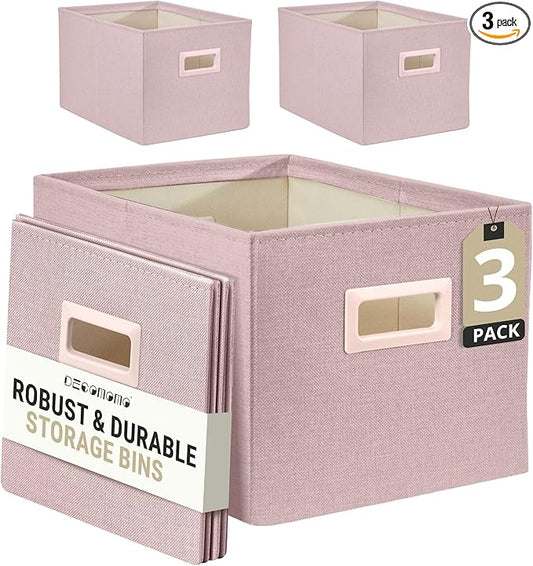 DECOMOMO Storage Bins for Shelves Robust Fabric Closet Bins for Shelves Toy Storage Clothes Books (Pack of 3 – Pink)-NeatNest