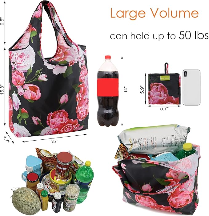 BeeGreen Floral Foldable Grocery Reusable Bags Large Shopping Tote for Groceries Cute Cloth Bags With Handles Gift Bag Groceries Tote -bag Bulk Polyester Heavy Duty Holiday-NeatNest