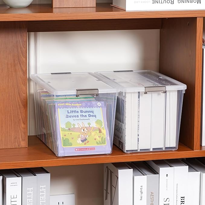 Citylife 7.8 QT 6 Pack Small Storage Bins Plastic Storage Container Stackable Box with Lids for Organizing, Clear White-NeatNest