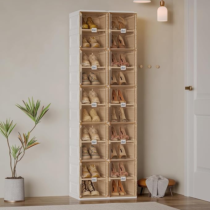 ANTBOX Shoe Organizer Storage Box, Portable Folding Shoe Rack For Closet With Magnetic Clear Door,Large Sneaker Cabinet Bins Sturdy Easy Assembly 10 Layers-20 Grids-NeatNest