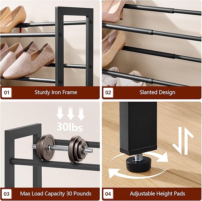 FAVOOSTY 2-Tier Expandable Shoe Rack, Adjustable Shoe Shelf Storage Organizer Space Saving Metal Free Standing Shoe Rack for Entryway Closet Doorway, Black-NeatNest