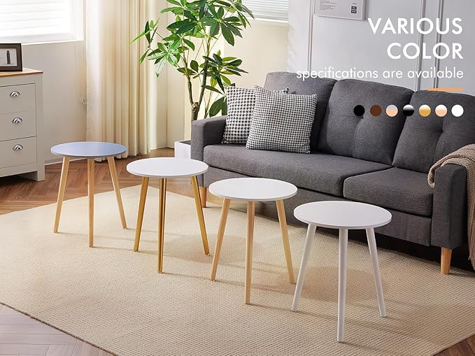 Apicizon Round Side Table, White Bedside Table Coffee End Table for Bedroom, Living Room, Small Spaces, Easy Assembly Nightstands with Natural Wood Legs, 16.5 x 20.5 Inches-NeatNest