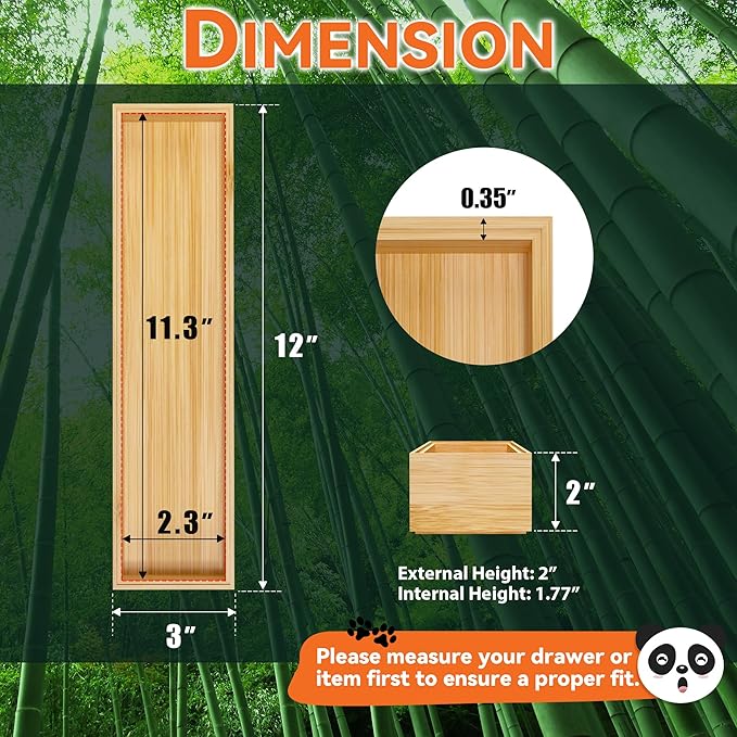 Bamboo Drawer Organizer, Narrow Stackable Cutlery Tray for Kitchen, 2 Pcs Silverware & Utensil Box, 12" x 3" x 2" (Outer), 11.3" x 2.3" x 1.77" (Inner)-NeatNest