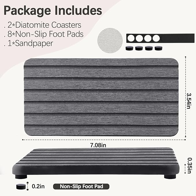 2 PCS Water Absorbent Diatomite Coasters (7.1" x 3.5"), Grooved Design, Water Absorbing Stone Used for Hand Soaps & Plants & toiletries in The Modern Home-NeatNest