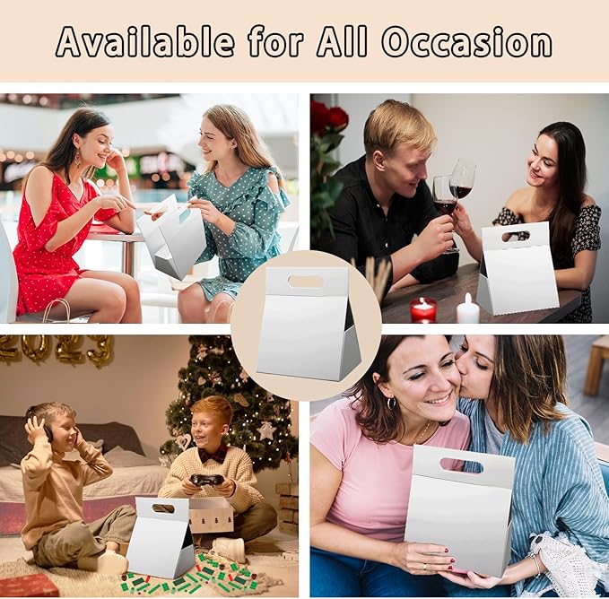 9X6X4.3inch Portable Premium Folding Gift Box with Handles - Reusable Elegant Storage Solution for Birthdays, Weddings, Corporate Events , Eco Friendly Compact Design (White)-NeatNest