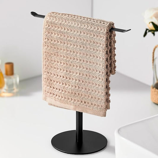 Black Hand Towel Holder Stand – Countertop T-Shaped Stainless Steel Towel Rack with Non-Slip Base for Vanity and Kitchen-NeatNest