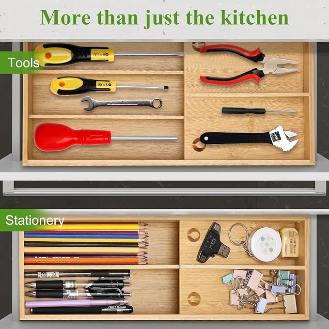 Bamboo Silverware Drawer Organizer Cutlery Tray for Drawer Wood Kitchen Utensil Tray Flatware Caddy Cutlery Holder Utensil Drawers Organizer for Spoon Fork Knives Wooden Silverware Trays-NeatNest
