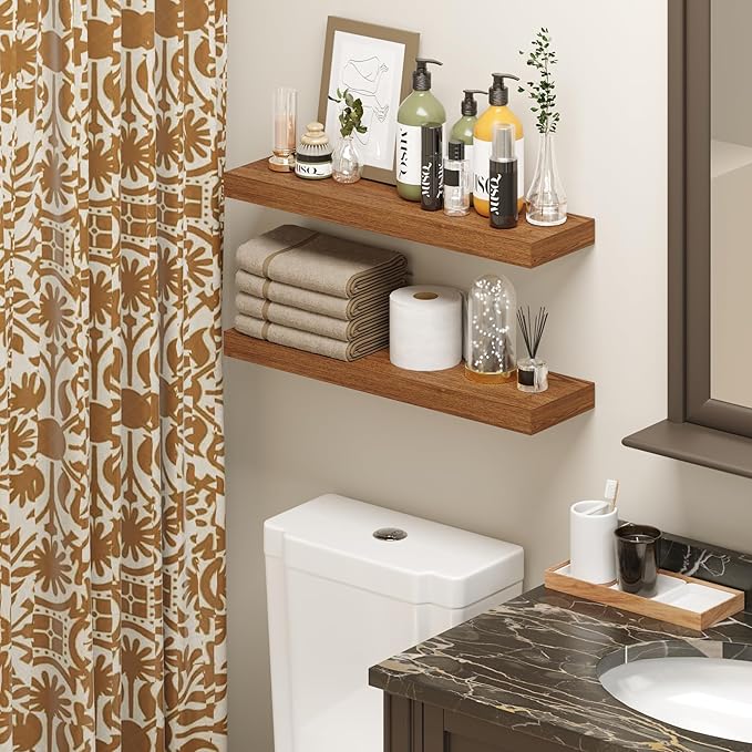 BAMEOS 24x6 Wall Shelf, 2-Shelf Modern Oak Floating Shelf Set for Bedroom, Bathroom, Kitchen Storage-NeatNest
