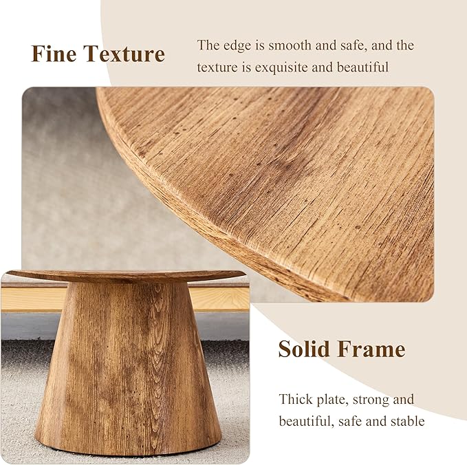 25.6" Small Round Coffee Table, Wood Mid Century Modern Coffee Tables with Pedestal Base, Space Saving Circle Center Table for Living Room, Small Space, Apartment (Wood)