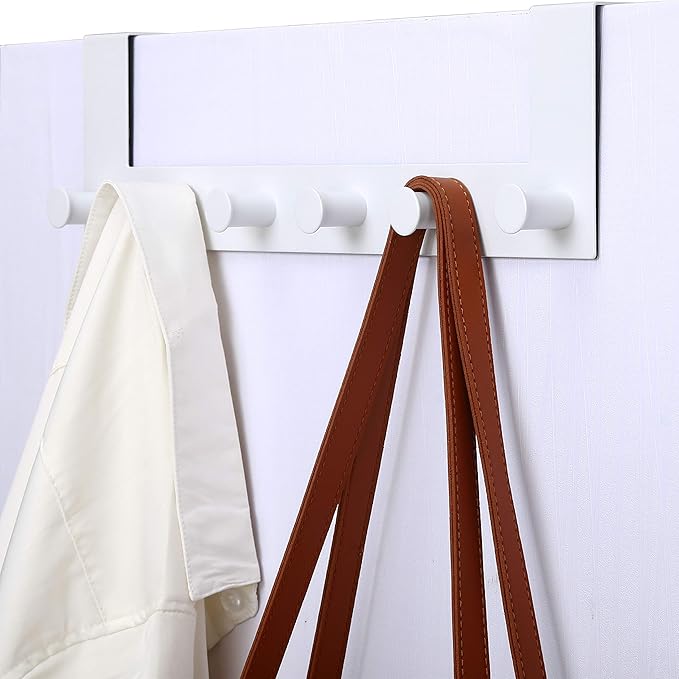 WEBI Over The Door Hooks,Door Hanger,Over The Door Towel Rack,6 Peg Hooks for Hanging,Door Coat Hanger Over The Door Coat Rack for Towels,Clothes,Behind Back of Bathroom,White