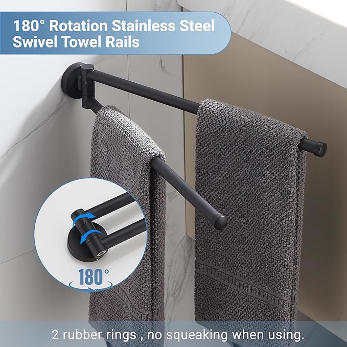 BGL Swivel Towel Bar for Bathroom Matte Black,Swing Out Double Towel Bar 2-Arm Kitchen Wall Mounted Towel Hanger Holder for Bathroom Organizer-NeatNest