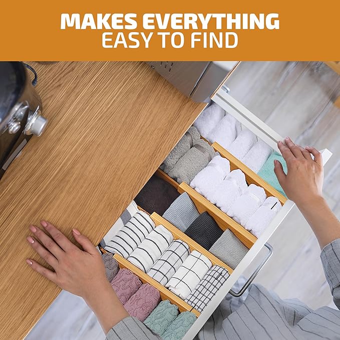 4 Pack Drawer Dividers Bamboo 2.6" High, 16-22" Adjustable Drawer Organizers for Clothes, Expandable Dresser Separators in Bedroom/Bathroom/Kitchen/Office Organization and Storage (Natural)-NeatNest