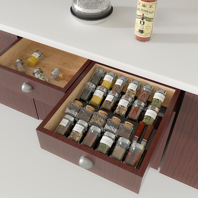 Adjustable Acrylic Spice Drawer Organizer Rack, Spice Drawer Organizer Shelf Expandable From 8 Inch to 16 Inch, Acrylic Drawer Organizer for Seasoning Jars-NeatNest