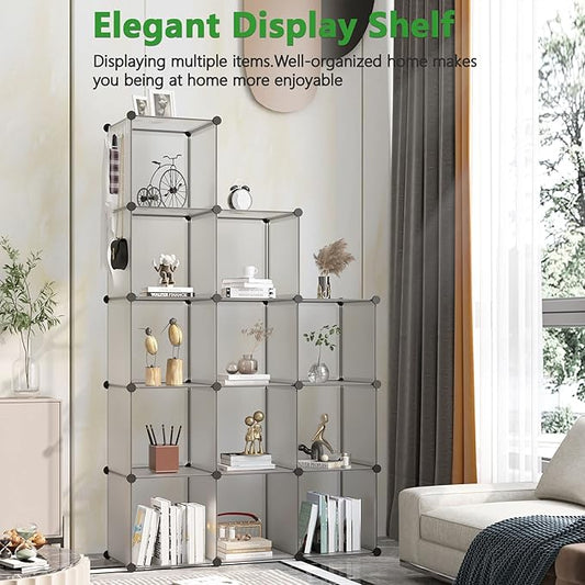C&AHOME Cube Storage Organizer, 12-Cube Shelves Units, Closet Cabinet, DIY Plastic Modular Book Shelf, Ideal for Bedroom, Living Room, Office, 36.6" L x 12.4" W x 48.4" H Grey UPCS12G-NeatNest