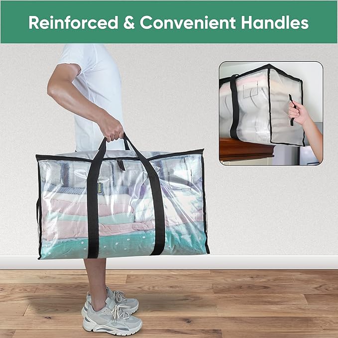 BALEINE 2-Pack Oversized Moving Bags with Reinforced Handles, Heavy-Duty Storage Tote for Clothes, Moving Supplies (Clear, 2-Pack)-NeatNest