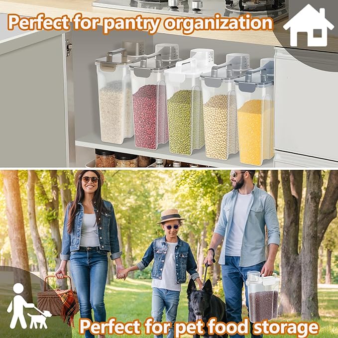 Dog Cat Food Storage Container, 5-7 Lbs Airtight Pet Food Storage Container with Easy-Pouring Spout and Portable Handle, Bird Seed Dispenser, Kitchen Organizer for Rice Cereal Flour -White-NeatNest