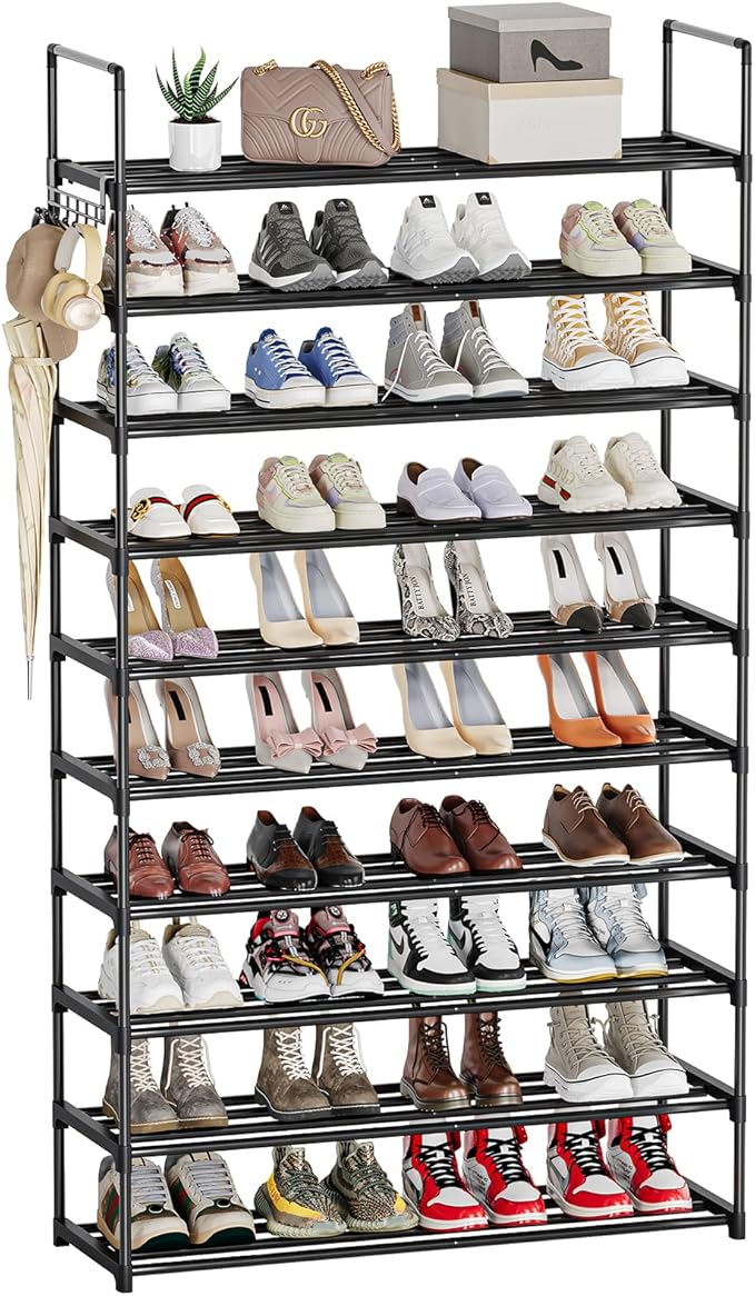 10 Tier Metal Shoe Rack, Tall Shoe Rack for Entryway, Shoe Organizer for Closet, Shoe Storage for Front Door Entrance & Entryway, Large Long Shoe Stand Holder Adjustable Shelf Height-NeatNest