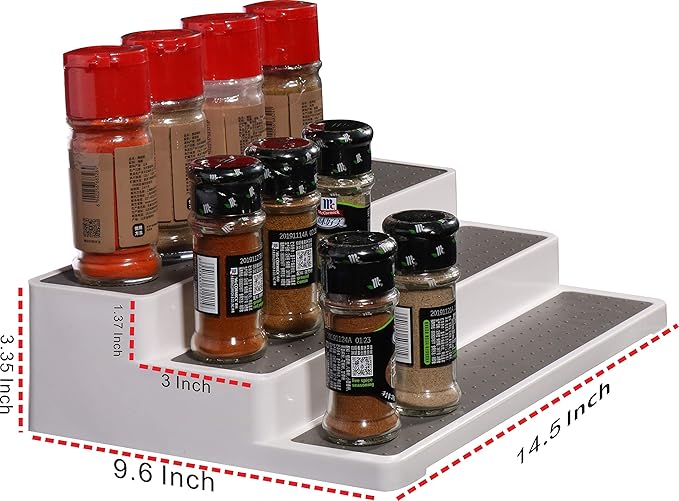 Cq acrylic 2 Pack Spice Rack Organizer for Pantry,14.5 Inch Tiered Seasoning Can Shelf Organizer For Cabinet,White-NeatNest