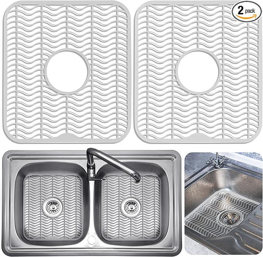 DecorRack 2 Sink Protectors for Kitchen Sink, Plastic 12" x 11" Dish Rack, Protect Sink from Stains, Damage, Scratches, Dishwasher Safe Grid Mat for Kitchen (2 Pack, White)-NeatNest
