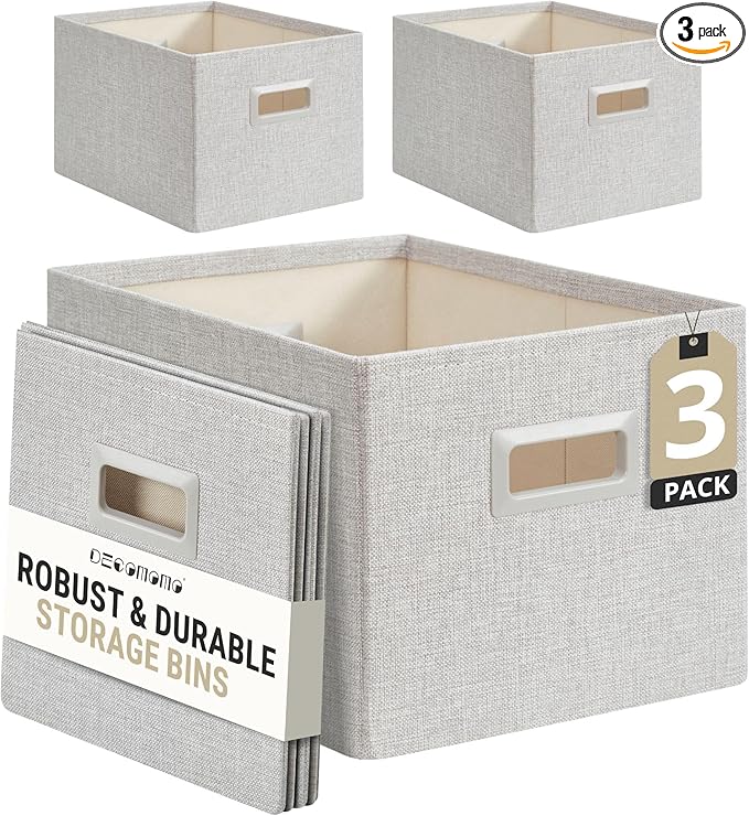 DECOMOMO Storage Bins for Shelves Robust Fabric Closet Bins for Shelves Toy Storage Clothes Books (Pack of 3 – Light Grey)-NeatNest
