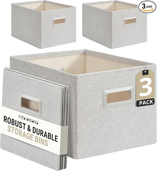 DECOMOMO Storage Bins for Shelves Robust Fabric Closet Bins for Shelves Toy Storage Clothes Books (Pack of 3 – Light Grey)-NeatNest