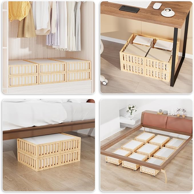 Bamboo Under Bed Storage with Wheels (2-Pack) – Rolling Underbed Shoe Organizer Box for Shoes, Blankets, Toys, Clothes Container Space-Saving Organizer Bins for Bedroom, Closet, Dorm, Nursery-NeatNest