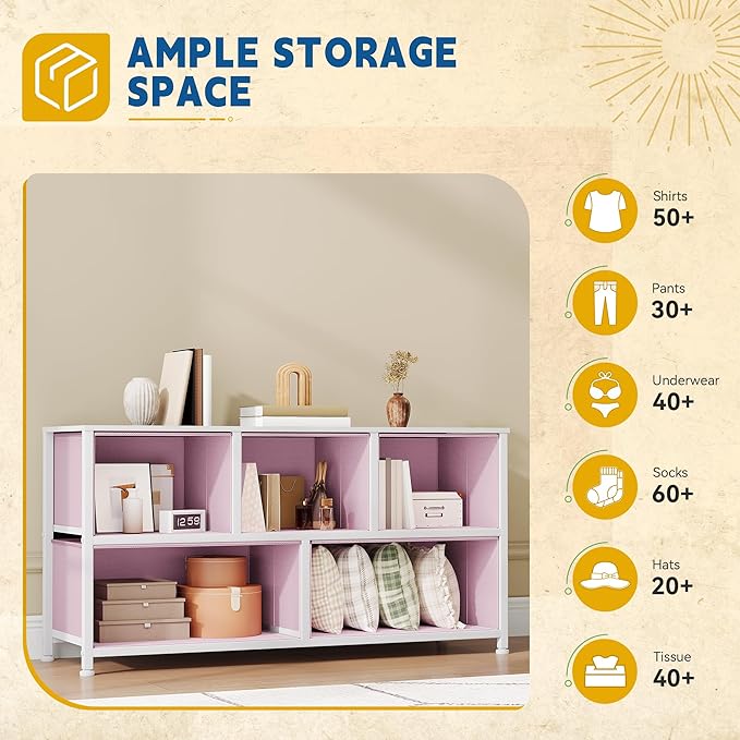 DWVO Dresser for Bedroom with 5 Drawers - Fabric Storage Tower, Long Fabric Dresser, Organizer Unit for Bedroom, Closet, Hallway-NeatNest