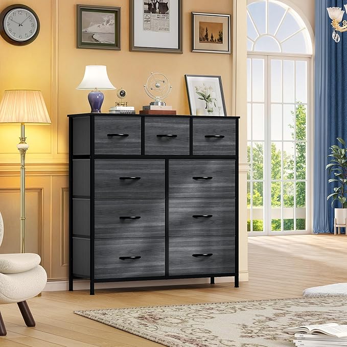 DWVO Dresser with 9 Drawers - Fabric Storage Tower, Organizer Unit for Living Room, Hallway - Sturdy Steel Frame, Wooden Top & Easy Pull Fabric Bins-NeatNest