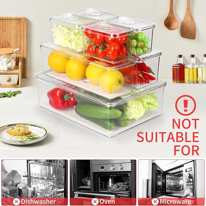 13 Pack Fridge Organizers Bins and Storage, PBA Free Refrigerator Organizer with Lids, Stackable Food Storage Bins for Kitchen, Countertops, Cabinets, Fridge, Drinks, Fruits, Vegetable