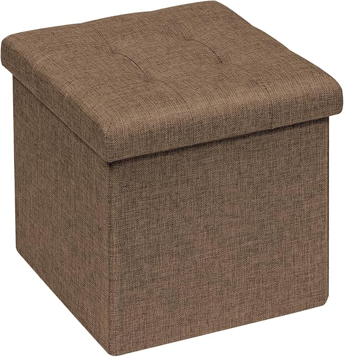 B FSOBEIIALEO Storage Ottoman Cube, Toy Chest Folding Footrest for Living Room Seat, 12.6"X12.6"X12.6" (Linen Brown)