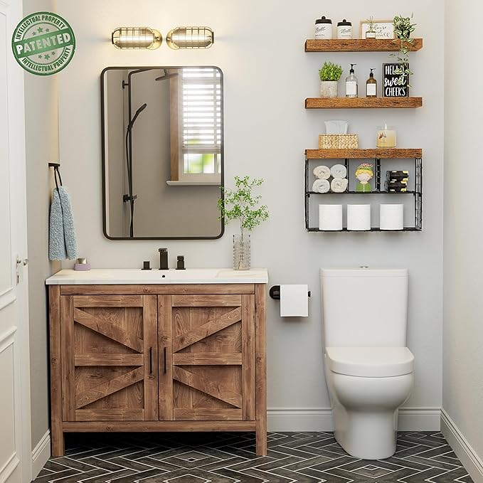 Bathroom Floating Shelves for Wall - Shelf Over Toilet Storage Small Farmhouse Decor Shelves (15.7 inch, Set of 3, Rustic Brown)-NeatNest