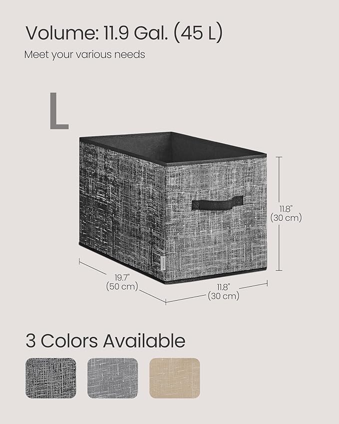 SONGMICS Storage Baskets, Set of 3 Fabric Storage Bins, 19.7 x 11.8 x 11.8 Inches, Foldable Closet Organizer for Shelves, 2 Handles, Label Holders, for Bedroom, Living Room, Ink Black UROB450B01