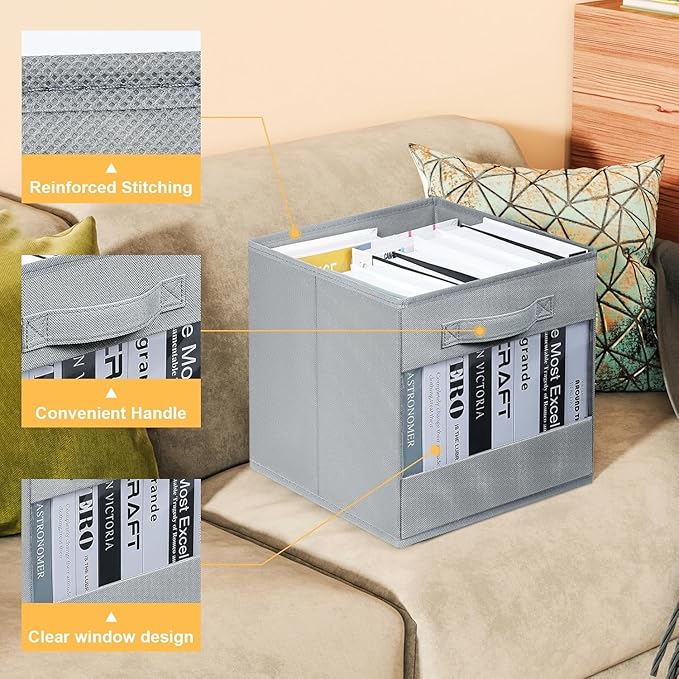 DIMJ Cube Storage Bin, 8 Pack Collapsible Storage Bins, Cube Storage Organizer with Window, Fabric Storage Bins for Shelves, Closet Baskets for Clothes, Toys, Books (Light Grey)-NeatNest