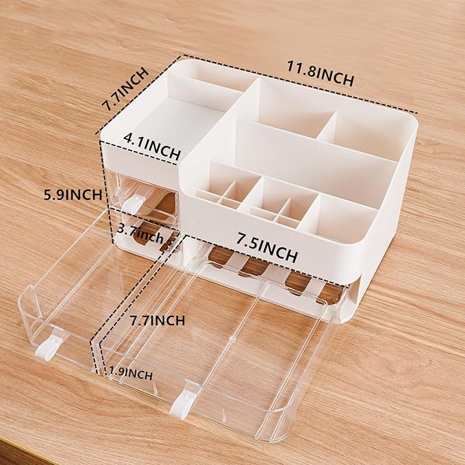 KLGO Makeup Organizer and Storage Cosmetic Display Case With 3 Clear Drawers Skincare Organizer for Bathroom Make Up Stand for Vanity Lipsticks, Jewelry, Nail Care, Eyeshadow, Skincare-NeatNest