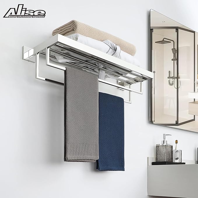 Alise 24 Inch Towel Racks for Bathroom, Towel Rack Wall Mounted with Double Towel Bars, SUS 304 Stainless Steel Towel Shelf, Heavy Duty Hand Towel Holder(Polished Chrome)
