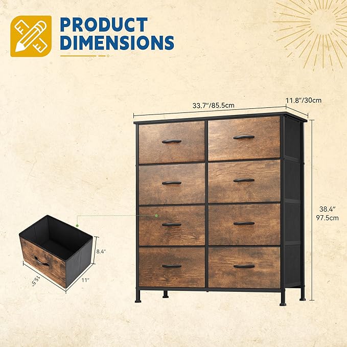 DWVO Fabric Dresser for Room, Tall Storage 8 Drawers, Black Dresser & Chest of Drawers, Storage Drawer Organizer for Closet, Living Room-NeatNest