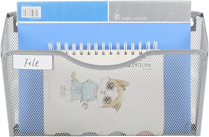 EasyPAG 6 Pack Wall File Holder with Label Panel, Single Mesh Hanging File Organizer for A4 Letter Size Paper, Wall Mount Paperwork Basket for Office, Home, School, Silver