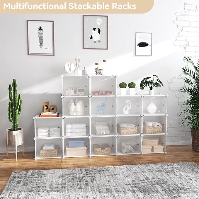 Portable Shoe Rack Organizer with Door, 48 Pairs Storage Cabinet Easy Assembly, Plastic Adjustable Stackable Detachable Free Standing DIY Expandable 8 Tier White, (NNF-XJ-012)-NeatNest